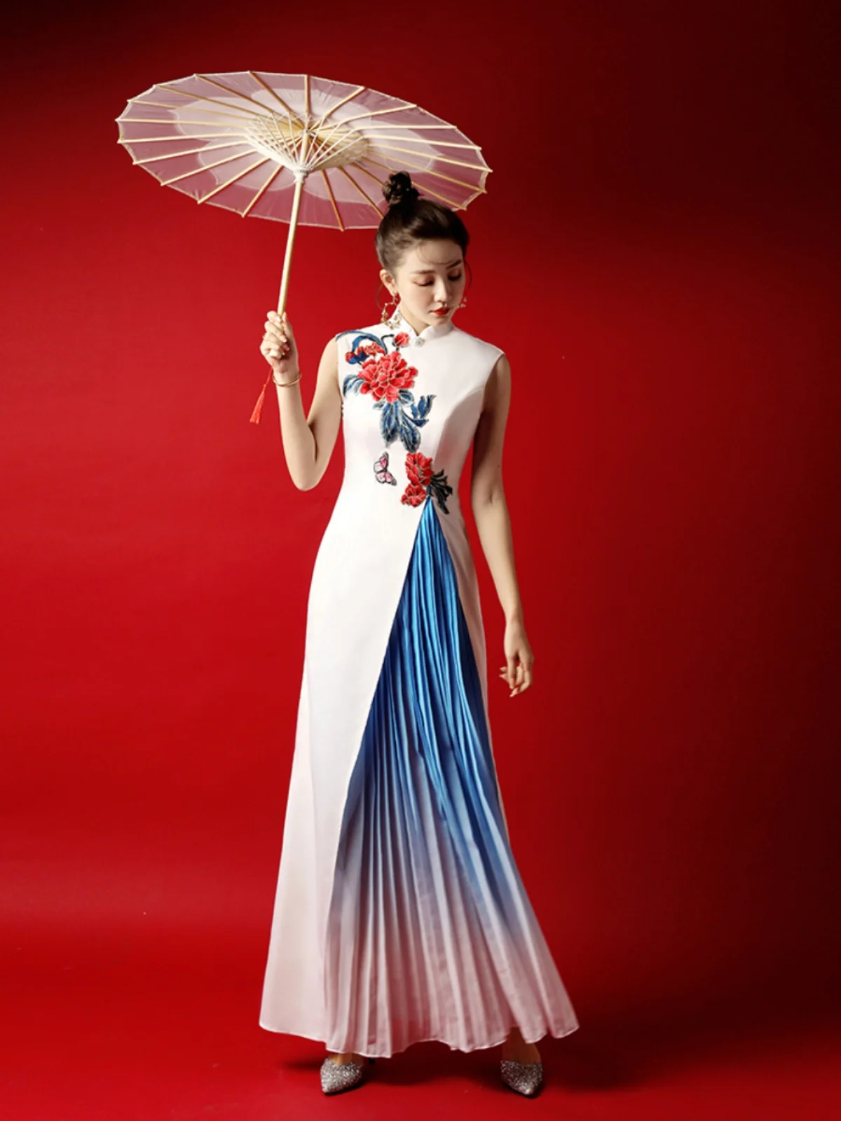 

Улучшенная версия вечернего платья Ele Stage Performance Model up ow Host Wind Sle Long Evening Gown