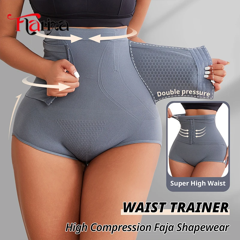 Flarixa Waist Trainer Tummy Control Underwear Panties Women Seamless High Waist Briefs With Hooks Butt Lifter Body Shapewear