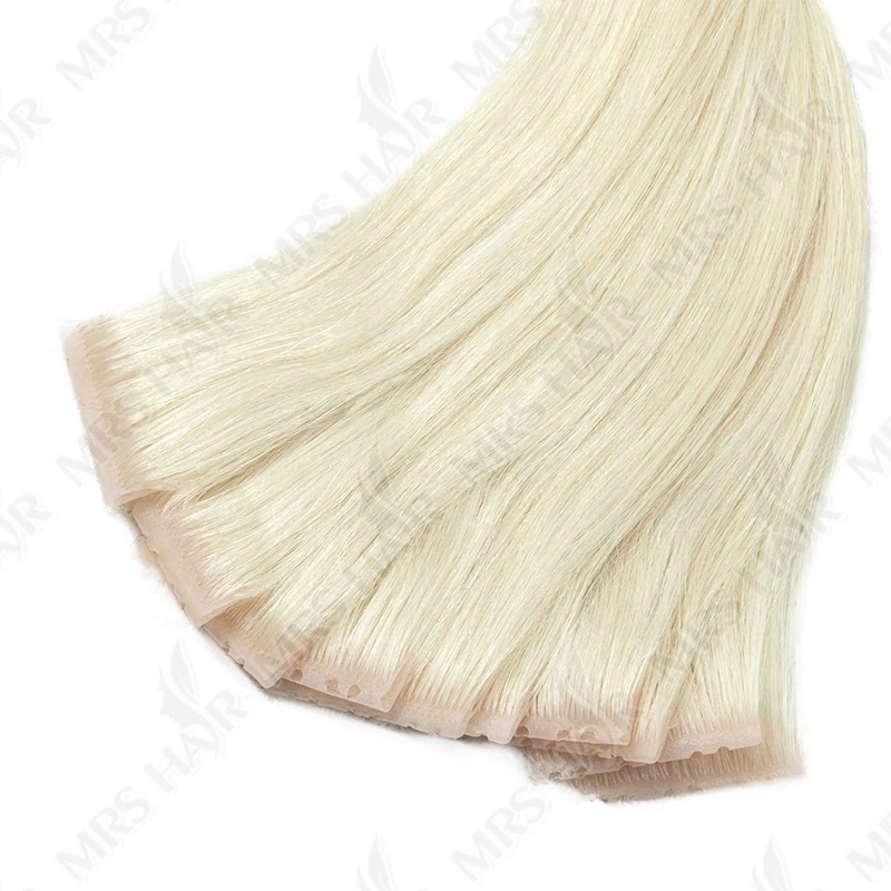 MRS HAIR Nastro per capelli in PU Nastro a doppia linguetta nelle estensioni dei capelli umani con fori Nessuna colla adesiva Micro perline all'interno Marrone 40 grammi 10 pezzi