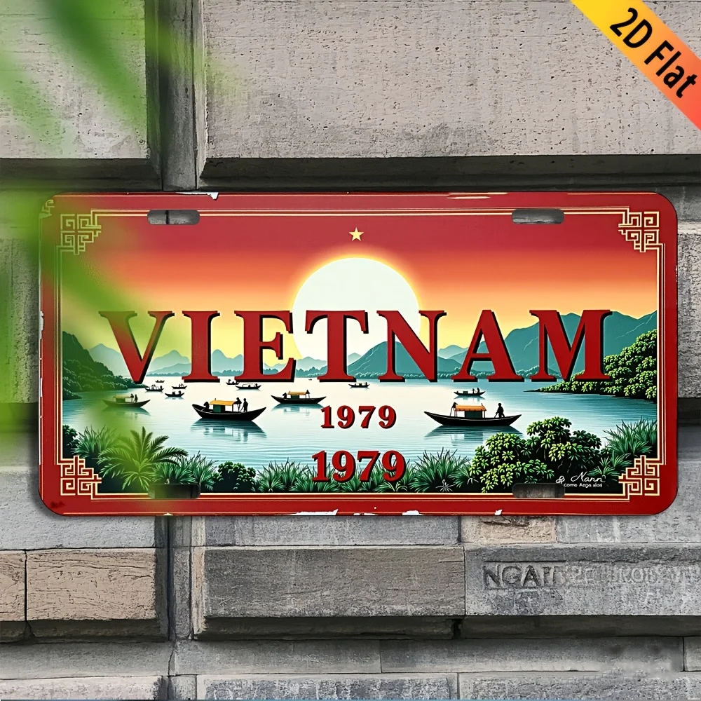 Vietnam 1979 Scenic River Landscape License Plate Style Aluminum Metal Sign Retro Asian Travel Souvenir Wall Art Decor for Home