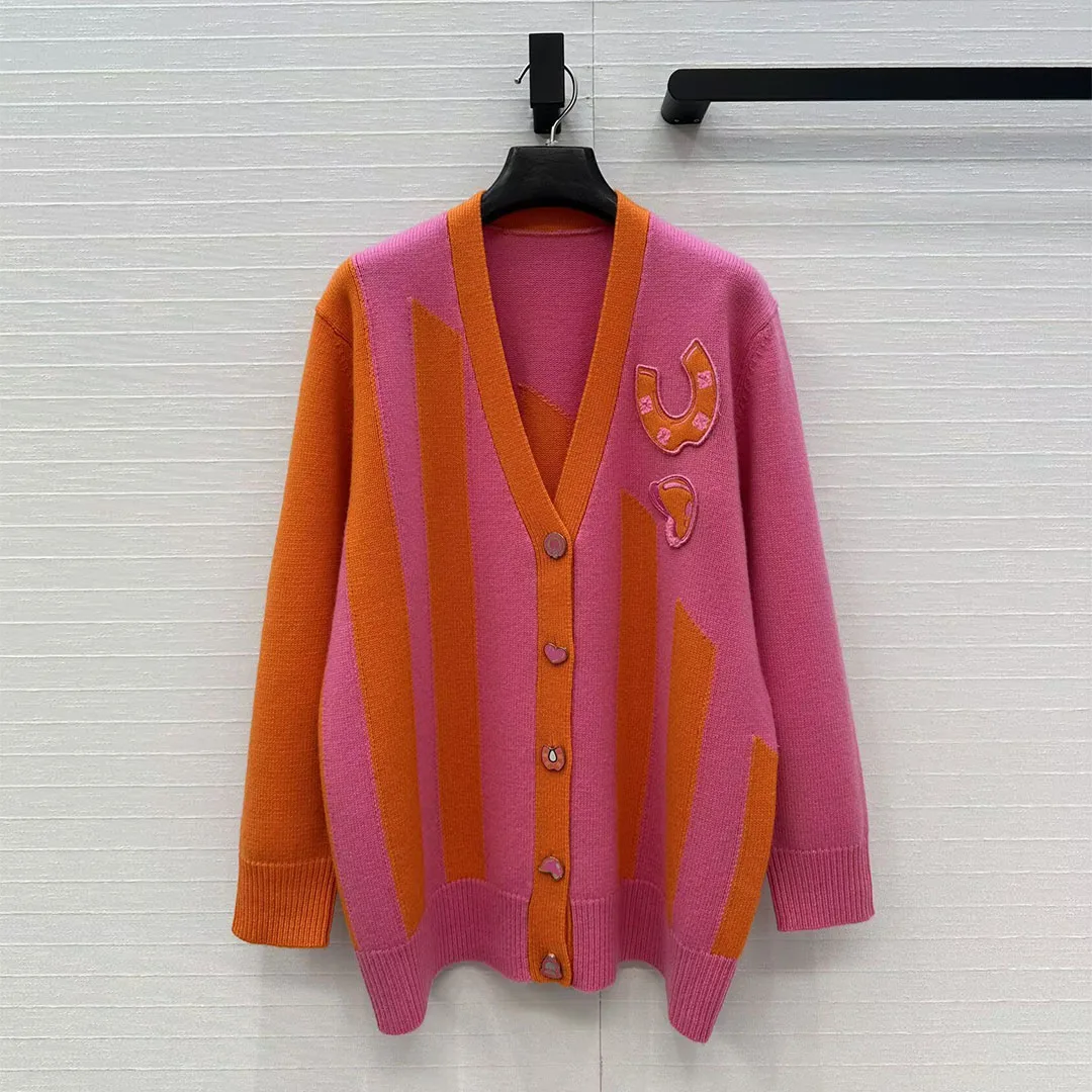 

New Autumn Winter Cashmere Long Knitted Cardigans Women Novelty Buttons V-neck Long Sleeve Stripes Pattern Casual Loose Sweater
