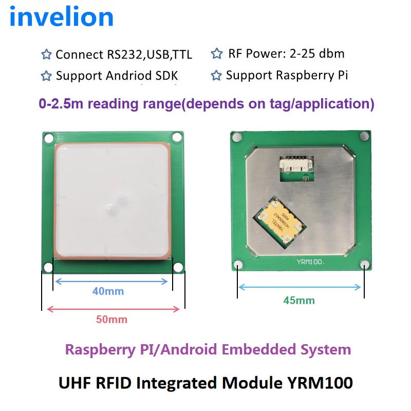 Модуль считывания УВЧ RFID, диапазон 1-2 м, интегрированный модуль RFID Raspberry Pi UHF, с бесплатным Android SDK, поддержка системы Linux