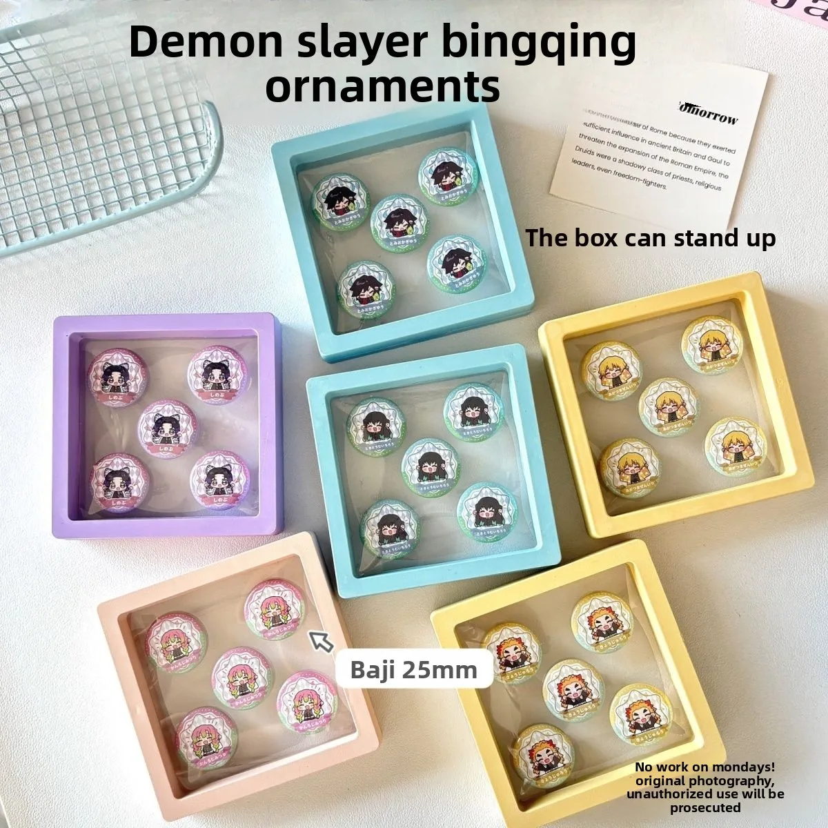

Demon Slayer Mini Box Badge Stand Featuring Tomioka Giyuu Tokitou Muichirou and Kocho Shinobu Desktop Fan-made Merchandise