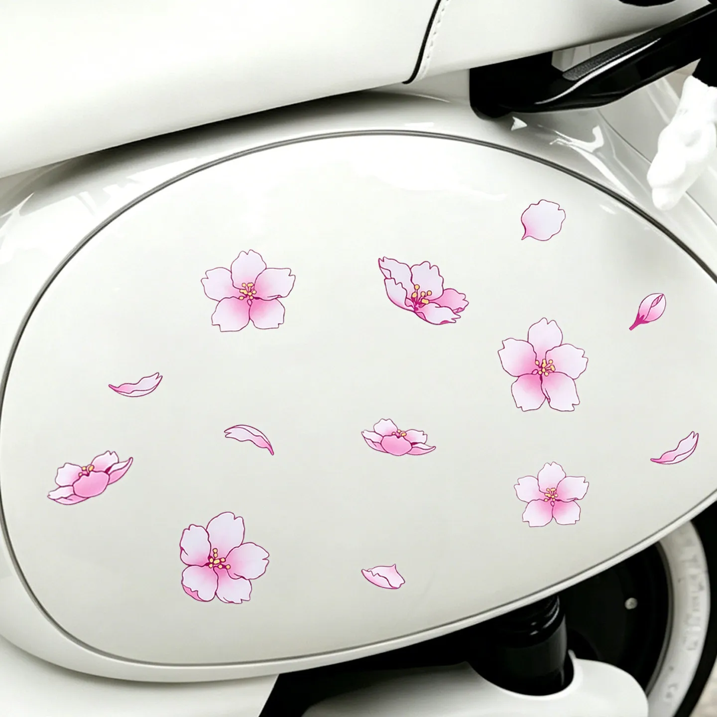 Pink cherry blossoms and falling petals vinyl decal for bike frames, for customizing your bike
