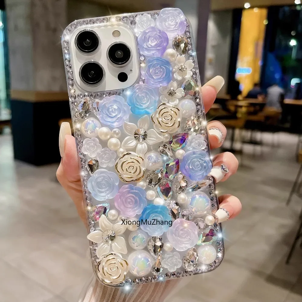 

Bling Flowers Pearl Full Rhinestone Custom Case for Motorola OnePower OneVision OneFusionPlus One 5G UW Ace G Power G 5G Plus