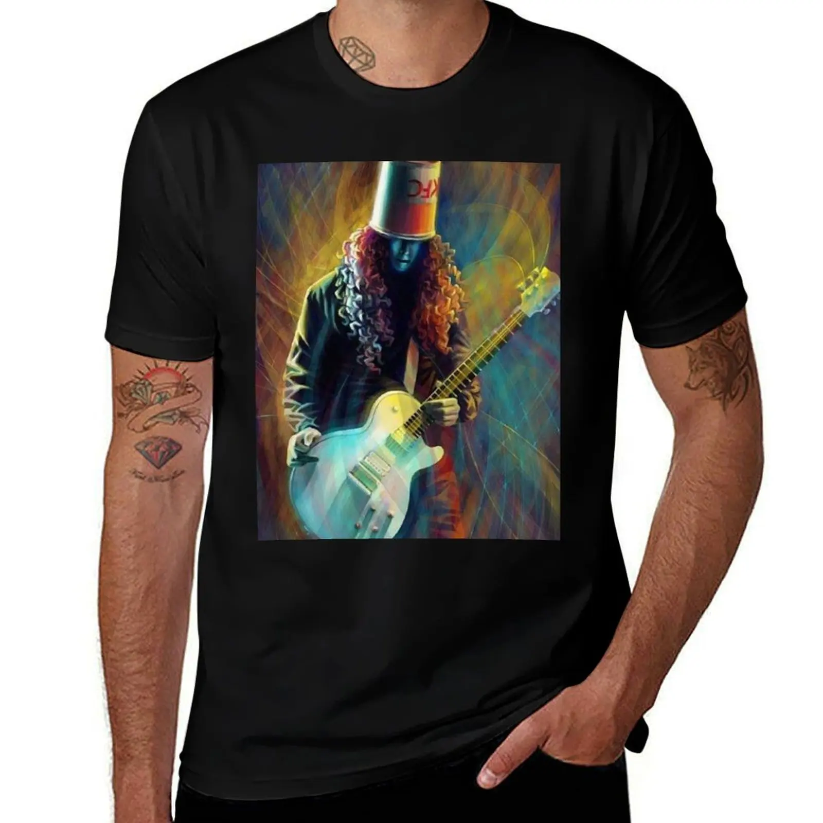 Buckethead art guitar T-Shirt Tough Fabric Work Tee T-Shirt