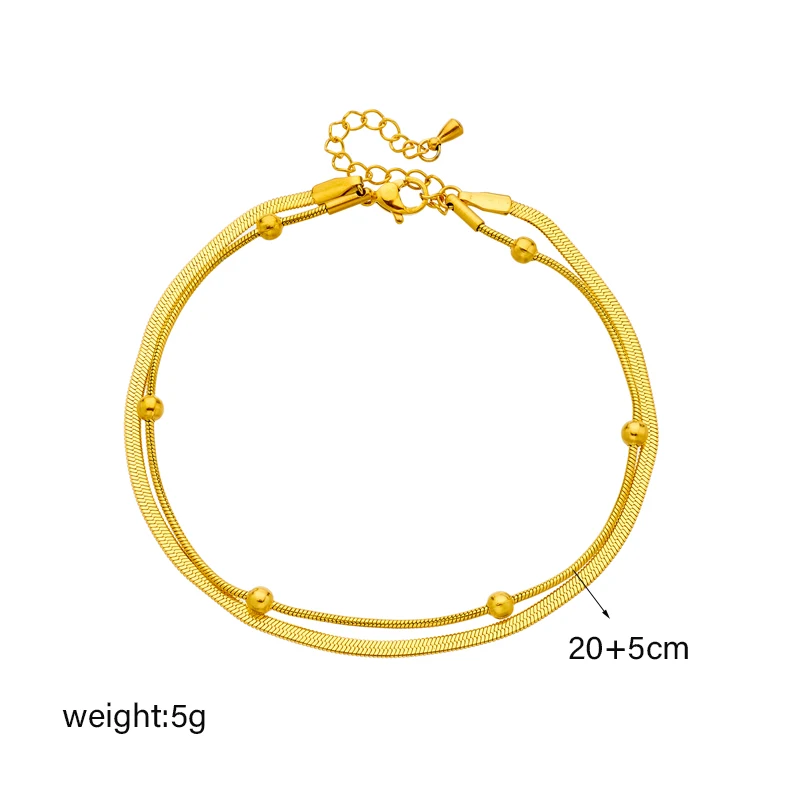 DIEYURO 316L Stainless Steel Gold Color Double-Layer Anklets For Women Girl New Trend Leg Chain Waterproof Jewelry Gift Party