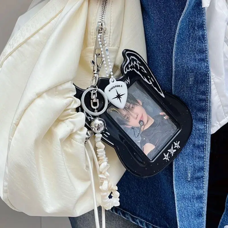 

Korean Y2K Black Cool Guitar PVC Card Holder INS Idol 3-inch Photocard Hollow Display Pendant For Bag Keychian ID Bus Card Case