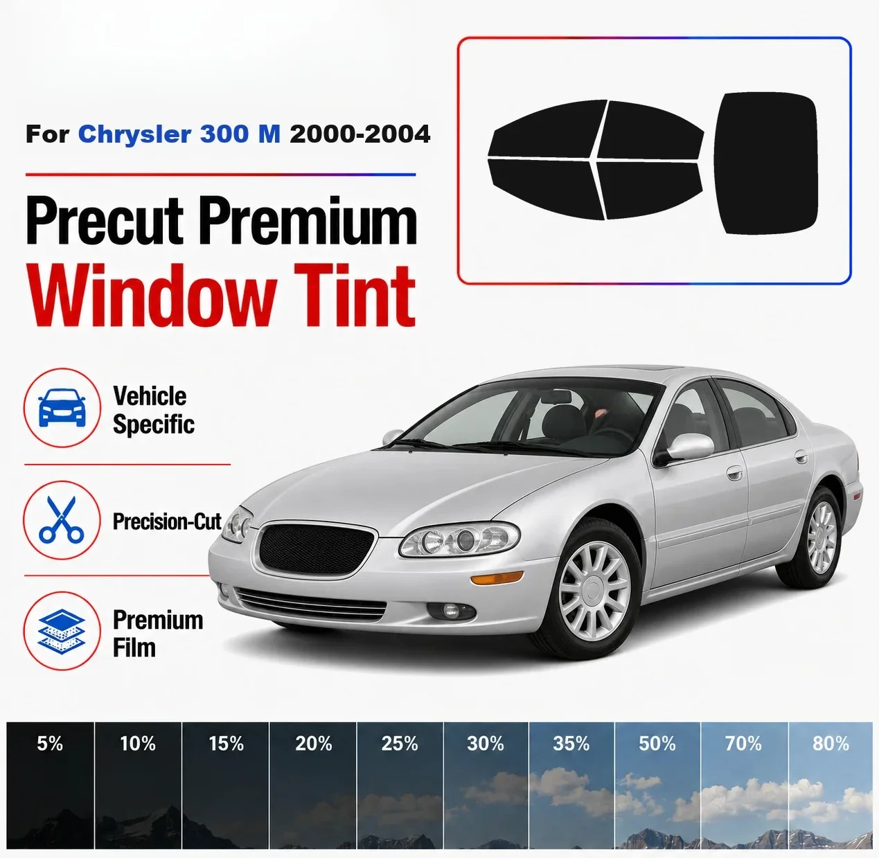 Premium Precut Window Tint Kit Front Rear Windows Rear Windshield For Chrysler 300 M 2000-2004 Complete Set Nano Ceramic Film