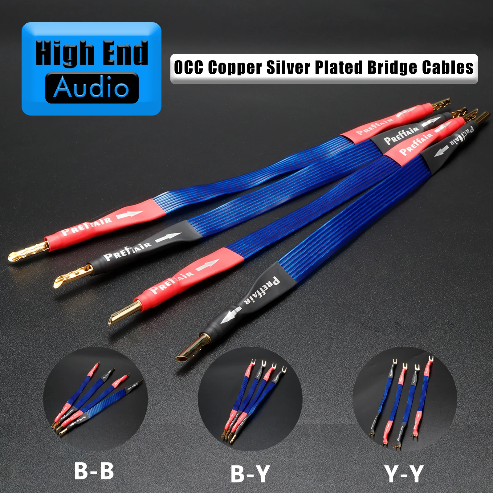 Preffair 4pcs Speaker Bridge Audio Cable 14 strands High Purity OFC Sliver-Plated Bridge Cable Banana/Y Spade Plug Speaker Cable