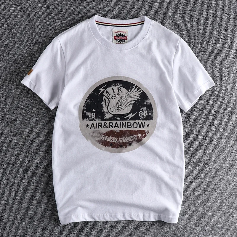 Camiseta masculina de manga curta estampada em caveira, 100% algodão, tops esportivos casuais lavados, simples com o pescoço em O, moda retrô americana, nova, verão