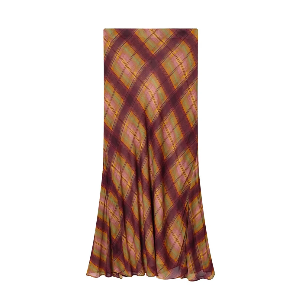 خريف جديد أزياء المرأة سليم صالح تنوعا تنورة طويلة منقوشة #2