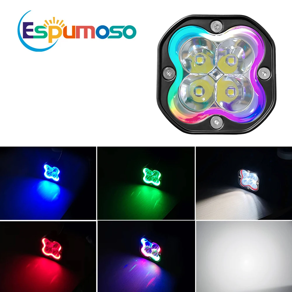 

3 Inch LED Pod Light RGB Halo Fog Lamp 4x4 Offroad Driving Spotlight Flash Strobe 12V 24V for Car Truck ATV UTV Motorcycl