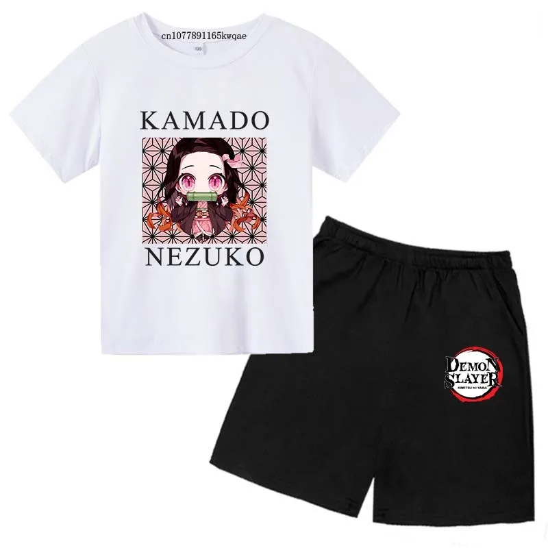 

Kids Kamado Cartoon Print Summer Casual T-shirts+Pants 2pcs Suits 2-13Years Boys Girls Demon Anime Outfits Children Clothes Sets