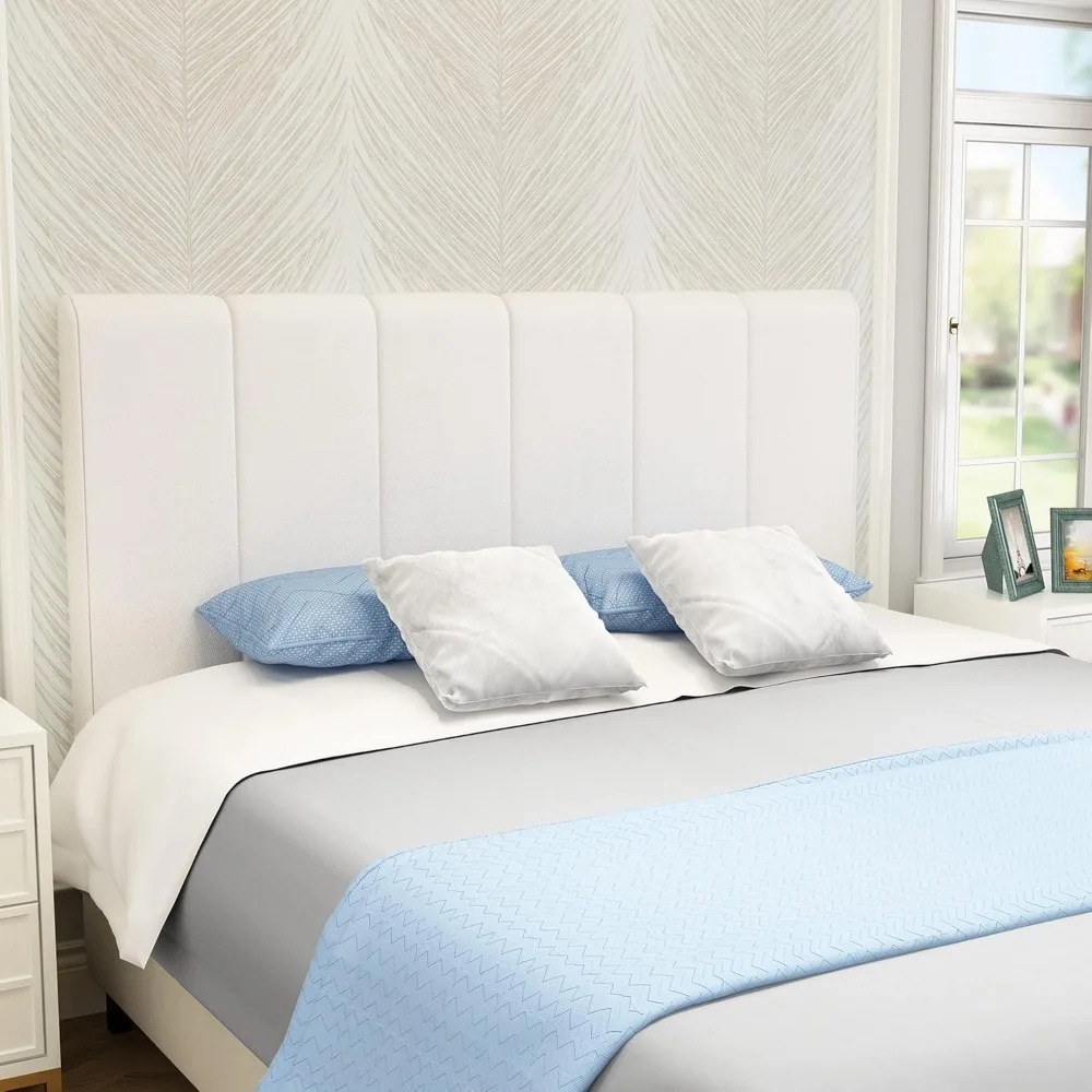 

Upholstered Headboard Queen White Faux Leather Headboard for Queen/Full Size Bed Adjustable Height Foldable Heaboard