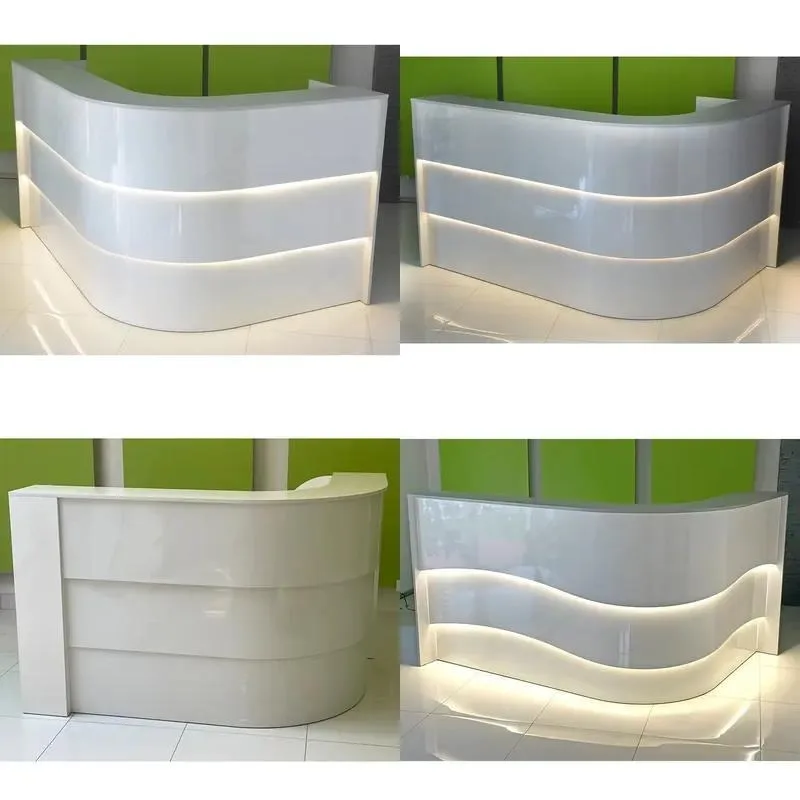 L Shaped Reception Desk with Rounded Corners for Barber Shop Fashion Design Checkout Counter High Quality
