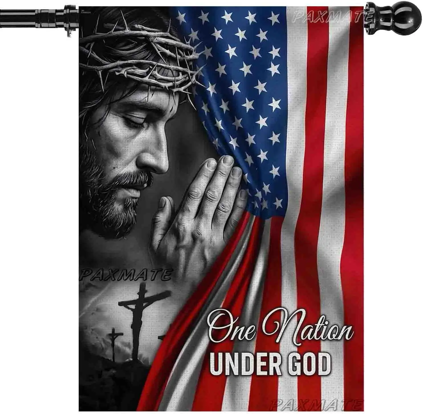 Christian Patriotic American House Flag 28x40 Inch Double Sided Outside, One Nation Under God Burlap Yard Flag for 4th of Ju kkz
