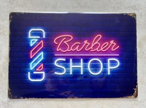 BARBER SHOP NEON METAL SIGN MAN CAVE BAR SALON HAIRDRESSER 20x30cm