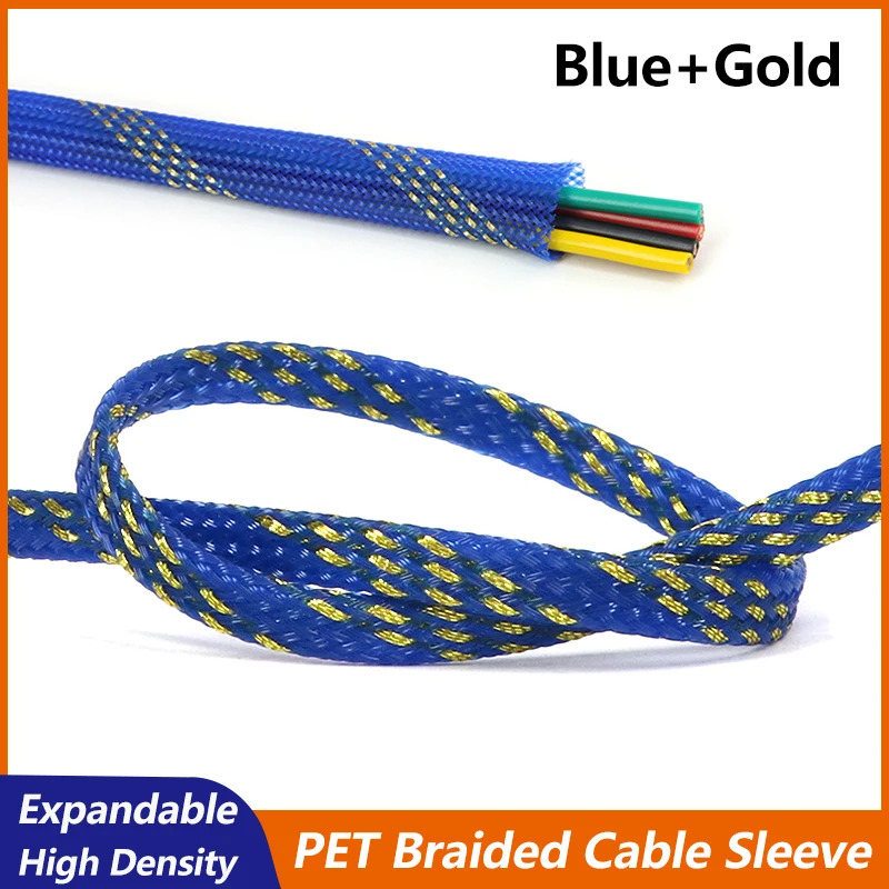 

Плетеный кабельный рукав из синего золота с ПЭТ 2/4/6/8/10/12/14/16/20 мм, расширяемые изолированные кабели высокой плотности, защитная оболочка для проволоки