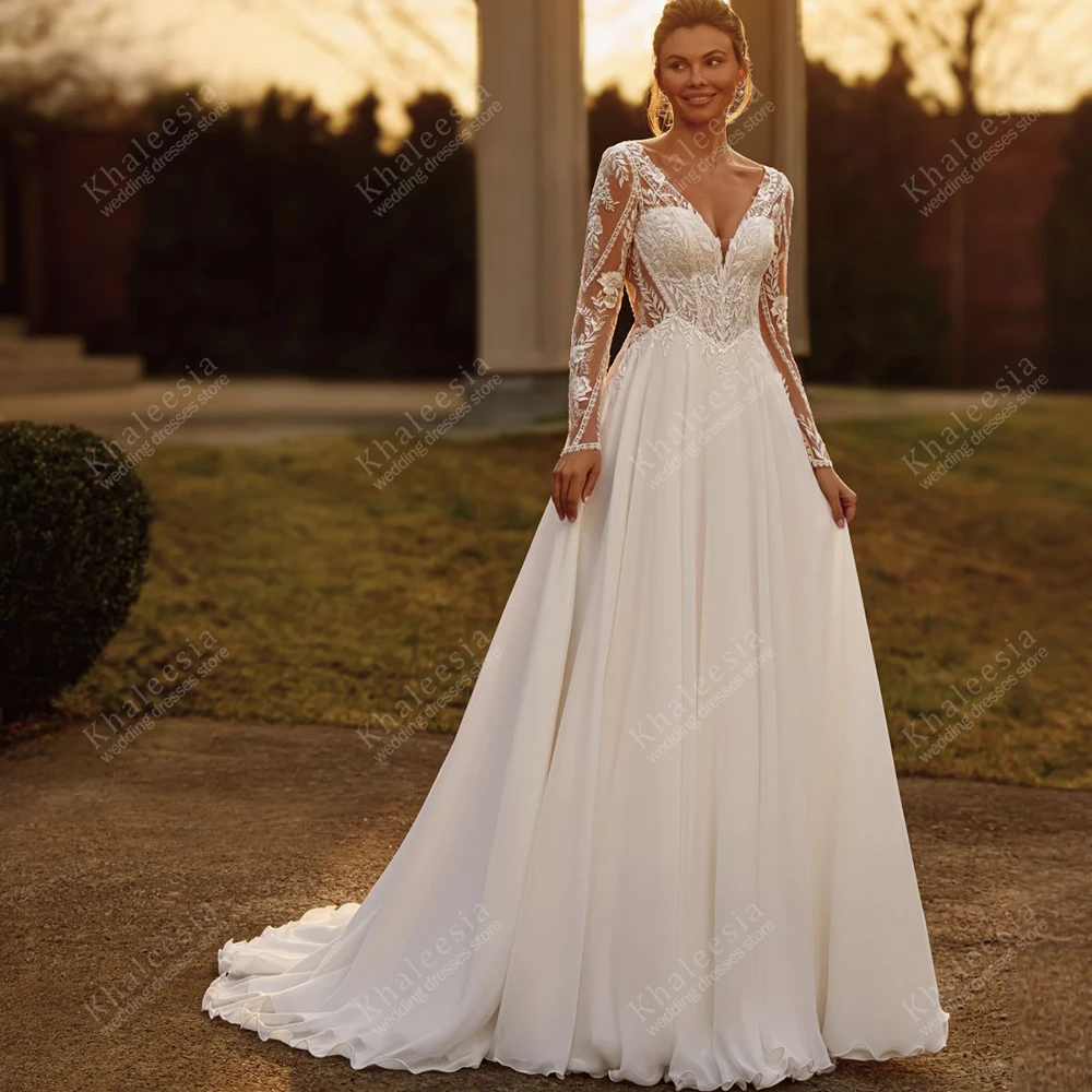 

Vinatge Wedding Dresses A Line Classic Bridal Gowns Full Sleeves Robes Sexy High Slit Elegant Vestidos De Novia Customized 2025