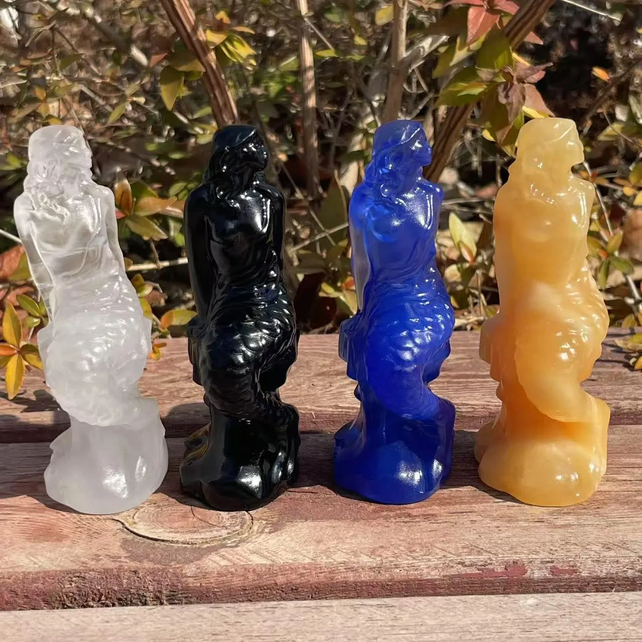 Natural Romantic Mermaid Crystal Sculpture Hand Carved Sea Maid Figurine Love Intuition Reiki Water Element Altar Decor Gift