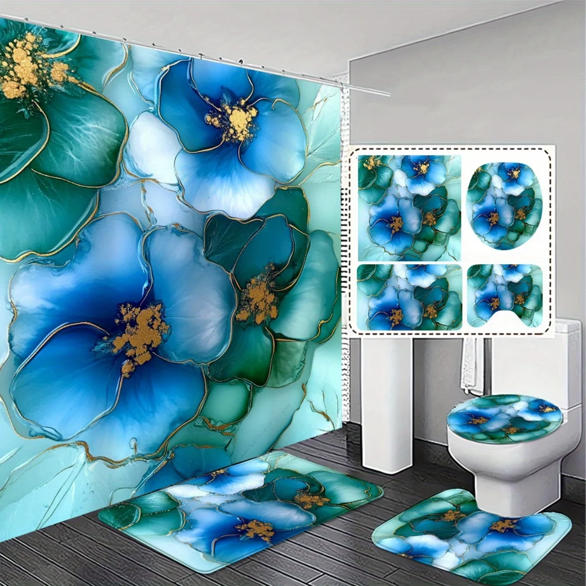 4pcs , High Quality Shower Curtain with Matching Bath Mat Set - Non-Slip Absorbent Rugs for Bathroom Decor Home decorations