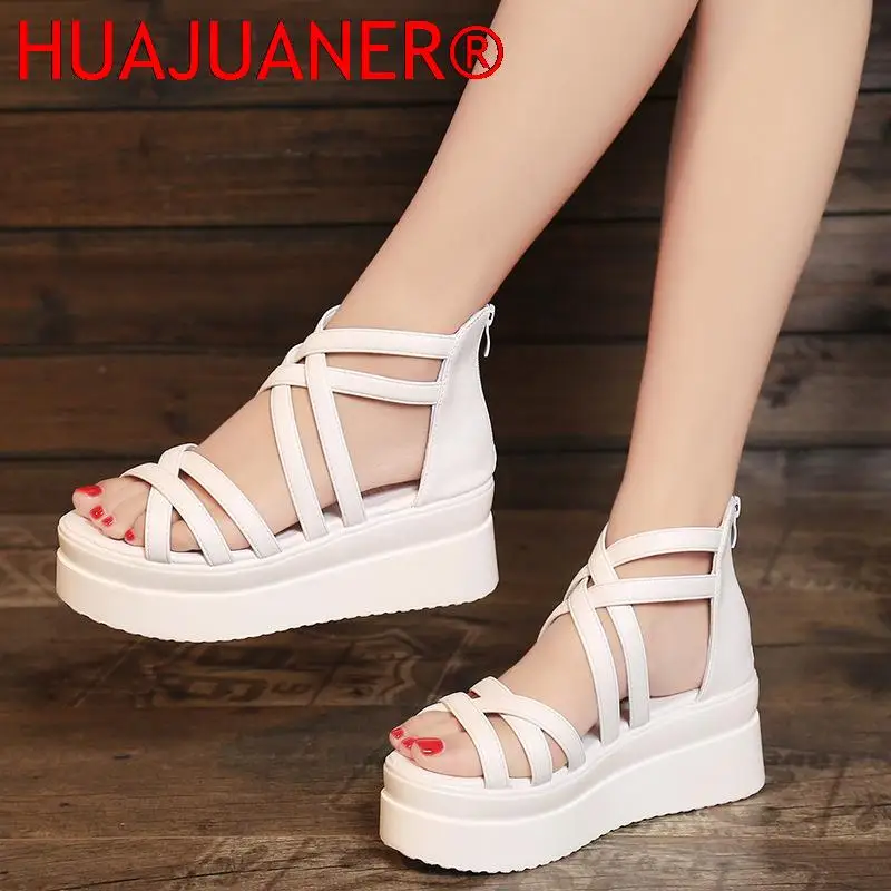 

2025 Women's Summer Sandals Women's Slope with Thick-soled Open Toe New Roman Sandals Platform Sandals Thick-soled Mid-heel Flat