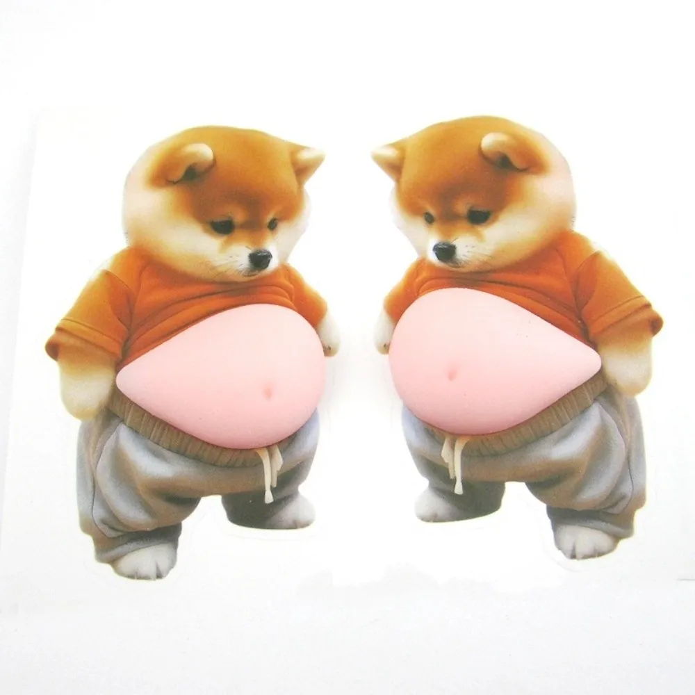 Chubby Shiba Inu 3D Shiba Inu Stickers Dog Belly Sticker Soft Pink Background 3D Stickers Squeezable 3D Cute Puppy Sticker