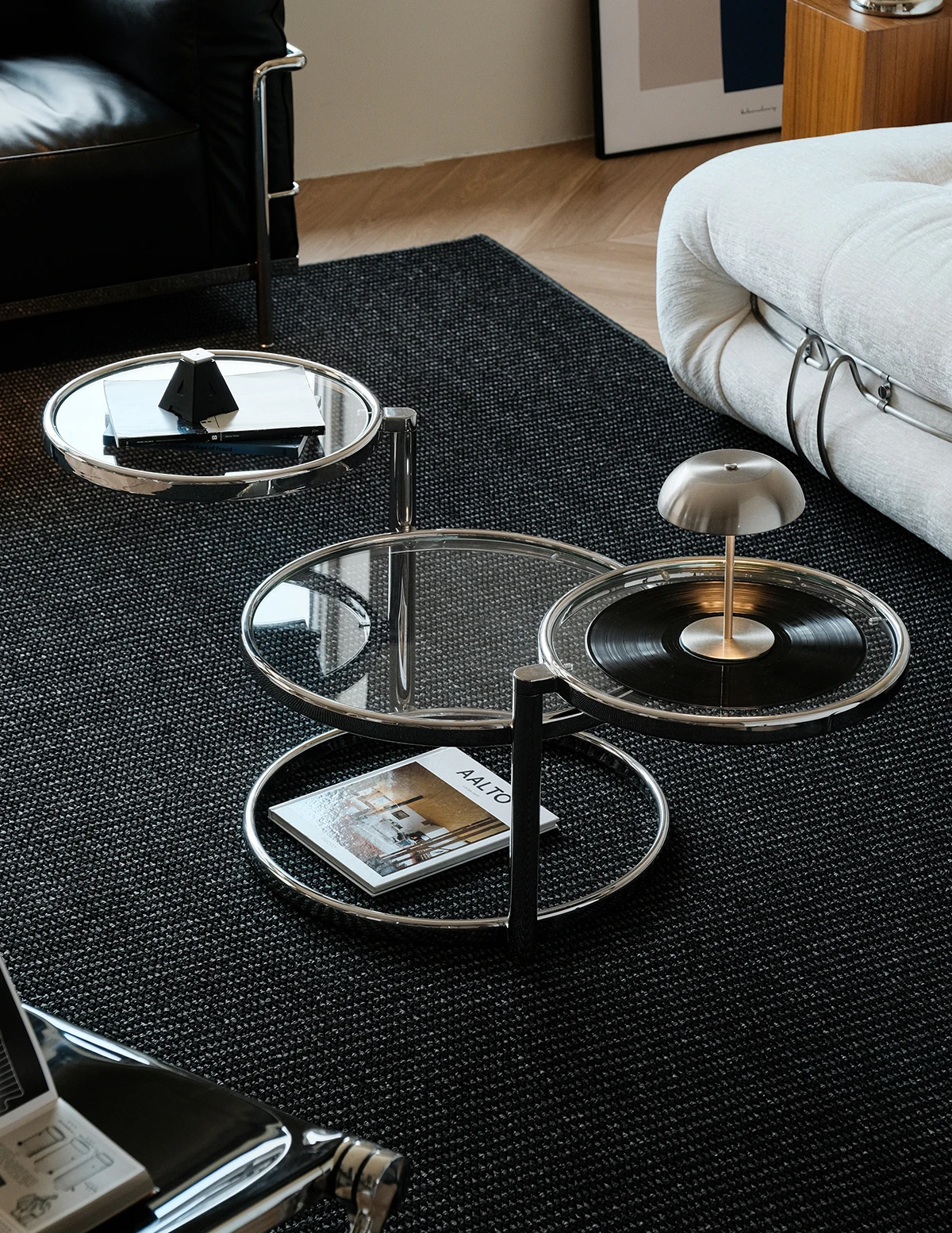 Couchtisch Haushalt Wohnzimmer Sofa Kaffee Edelstahl rund rotierender Kaffee