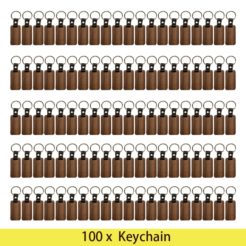 100pcs Wooden Keychain Rectangular Collectible Key Ring Car Bag Hanging Pendant Painting Crafts Cute Keychain for Women Men