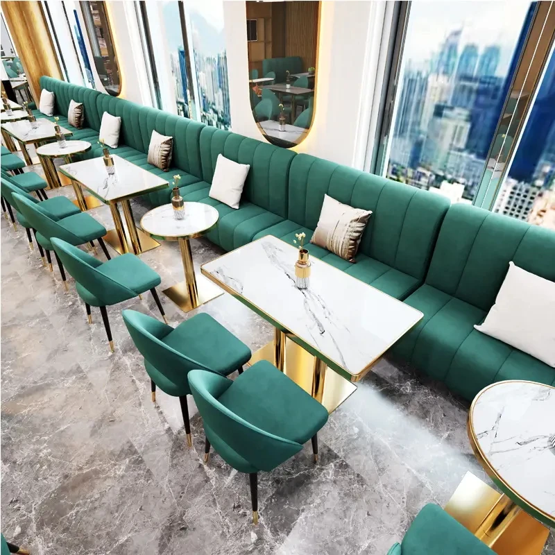 Modern Restaurant Furniture Velvet Green Booth Seats Cafeteria Sofa Cafe Table And Chairs Set For Restaurant And Bars