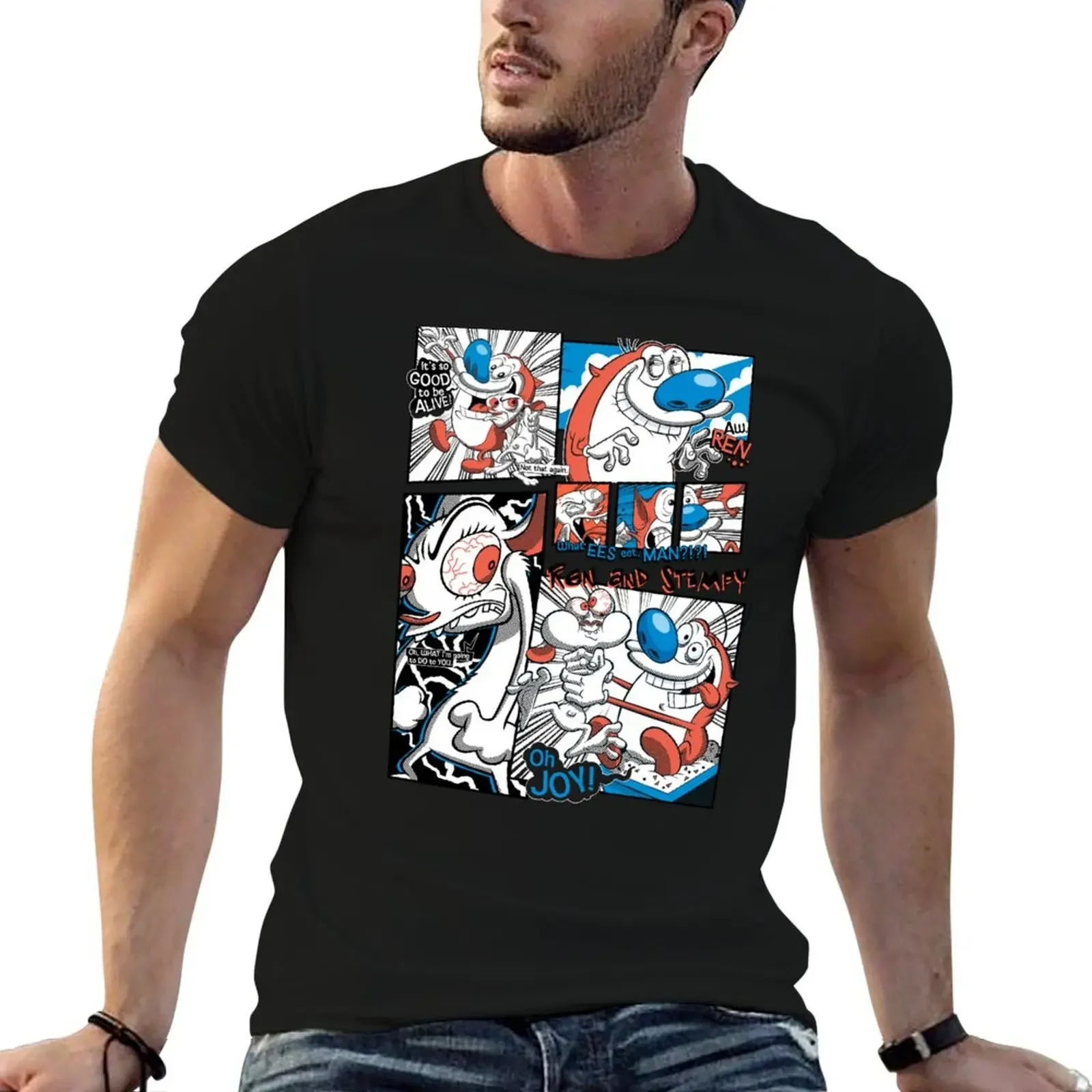 Ren and Stimpy Vintage Color Pop Comic Strip Poster T-Shirt football t shirt Blouse street wear men clothing