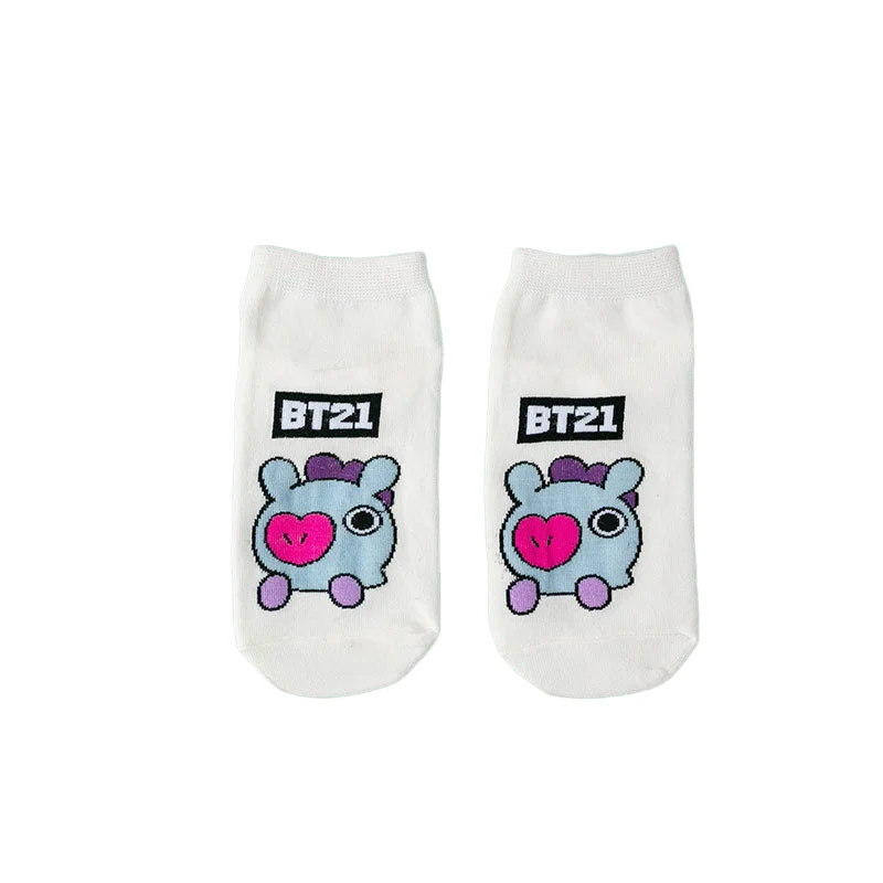Bt21 Kawaii Anime Mang Cooky czystej bawełny krótkie skarpetki Cute Cartoon Rj Koya oddychające pochłaniające pot skarpetki dla par