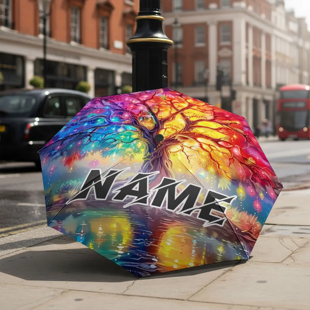 Custom Name umbrella, Colorful Tree of Life Art Umbrella Design Fashion Folding Umbrella for Daily Use, Christmas Gift