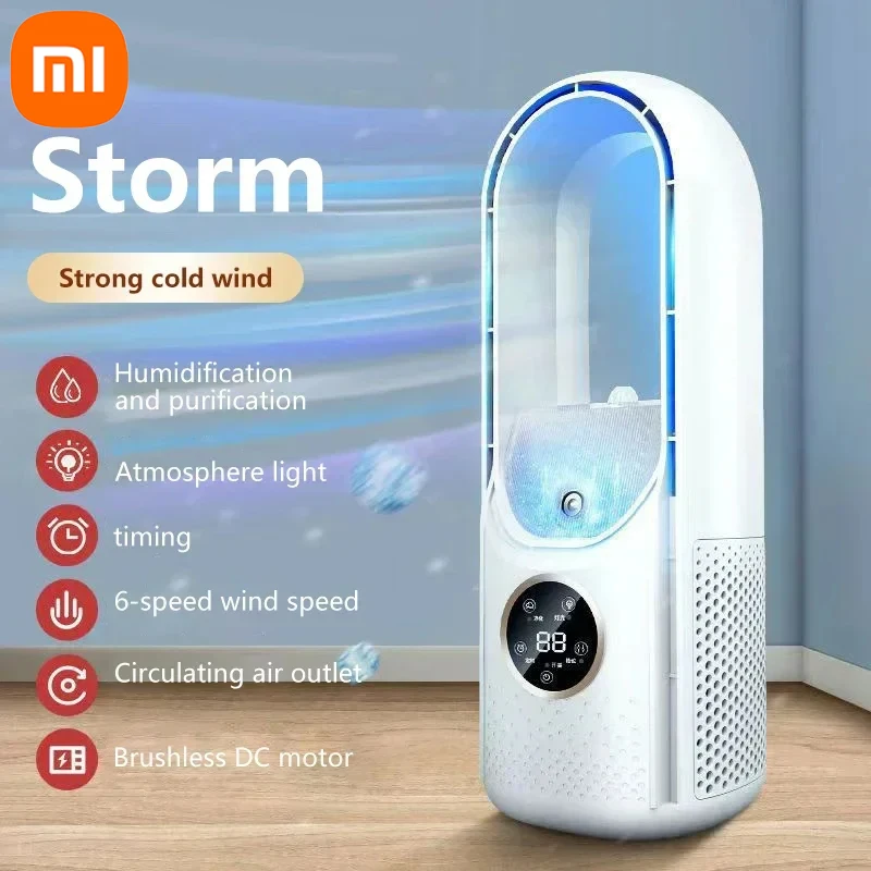 Xiaomi-Aire acondicionado portátil, Enfriador de aire USB, ventilador eléctrico sin aspas, 6 velocidades, silencioso, temporizador, ventilador de