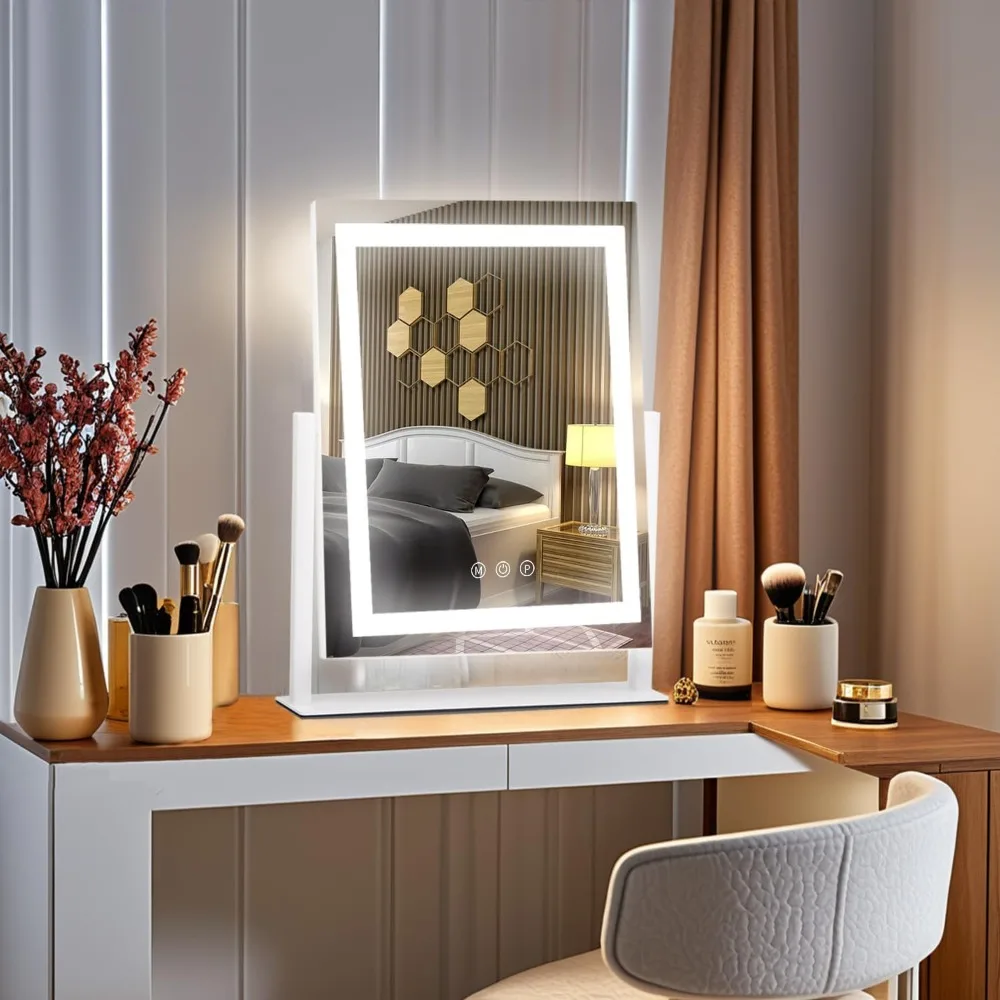 3가지 색상 모드, 터치 컨트롤, 360도 회전 기능을 갖춘 LED 메이크업 거울 °   책상 화장대용 회전