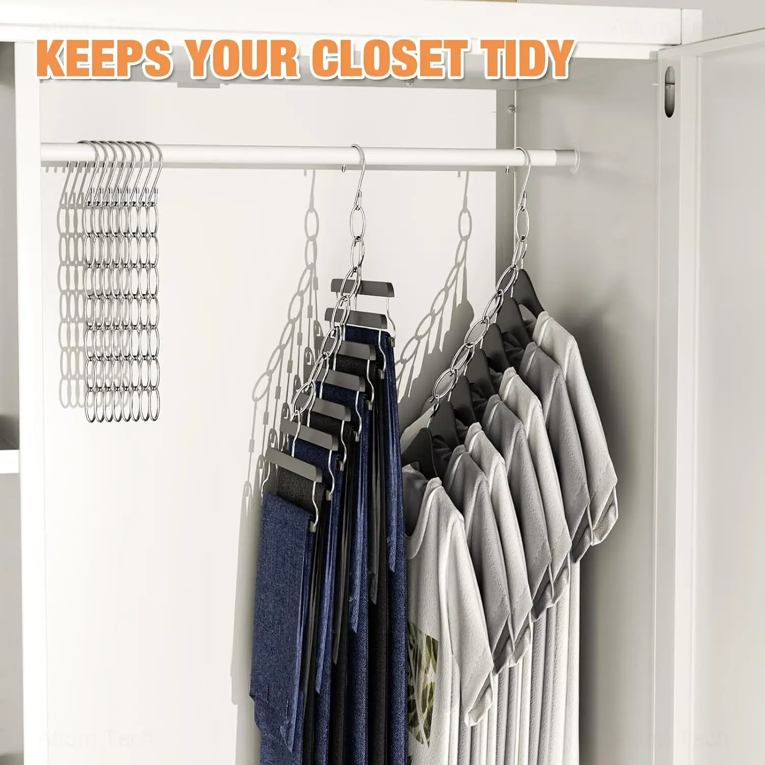 5/10 PCS Clothing Chain Hangers for Home, Office & Travel, Metal Closet Organizer Space Saving Hangers 7-Loop Retractable Design