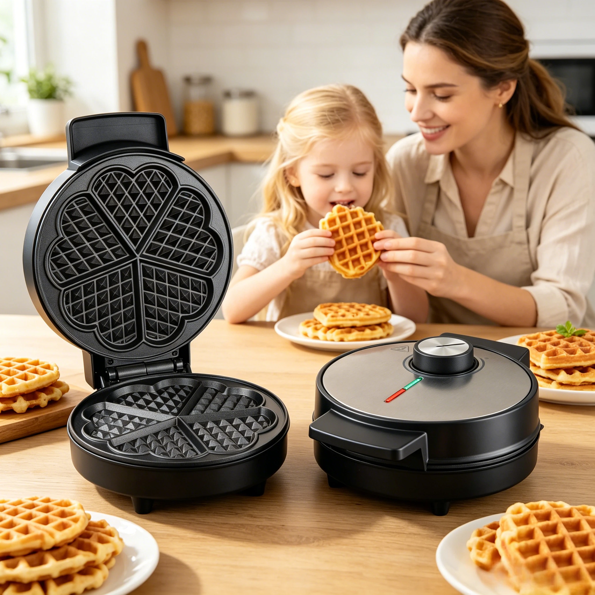 Electric Waffle Maker Machine Non-Stick Kitchen Cooking Appliance for Kids Breakfast Dessert Home Use