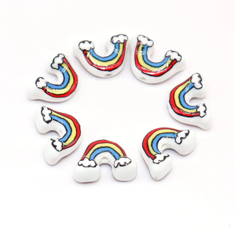 5pcs Rainbow Ceramic Beads Jewelry Making Bracelet Necklace Hand-painted Colorful Spacer Porcelain Beads Handicrafts Accessories