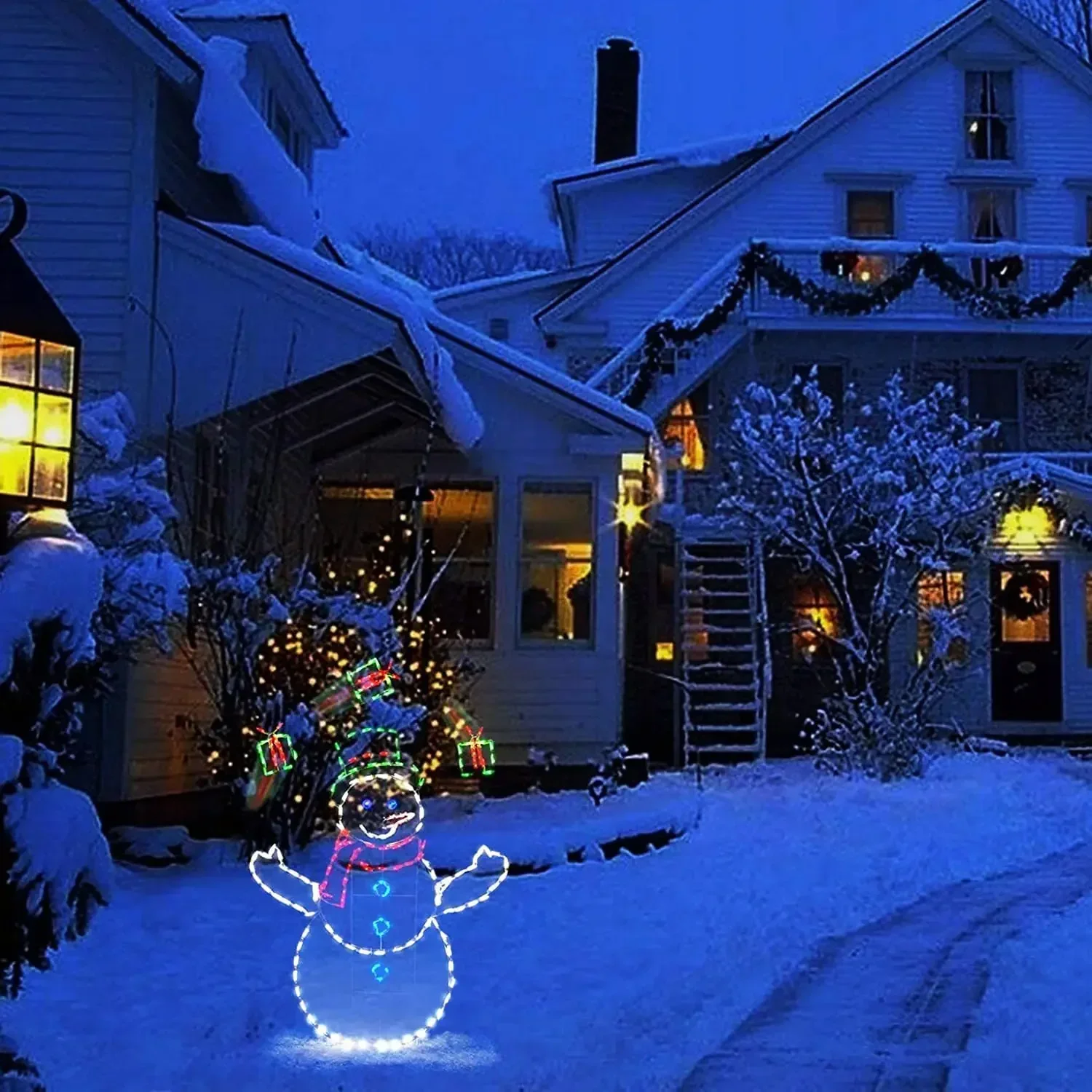 Animated Snowball Light LED Glowing Glitter Snowman Christmas Decor for Home Outdoor Garden Yard Xmas Ornament