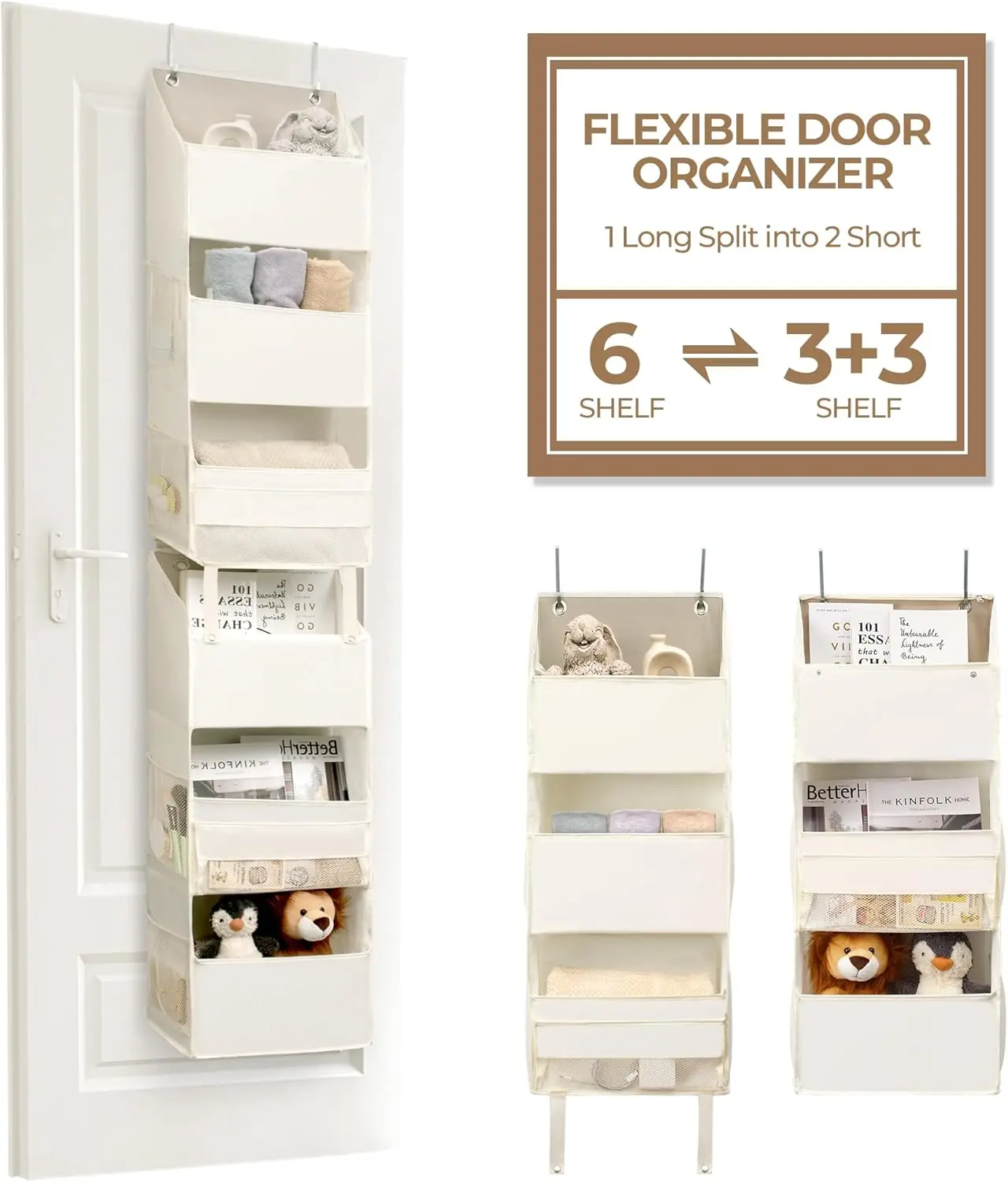 

Over The Door Organizer, 6-Shelf Detachable Behind The Door Storage with 8 Pockets, Waterproof Anti Tilt 40lb Large Capa