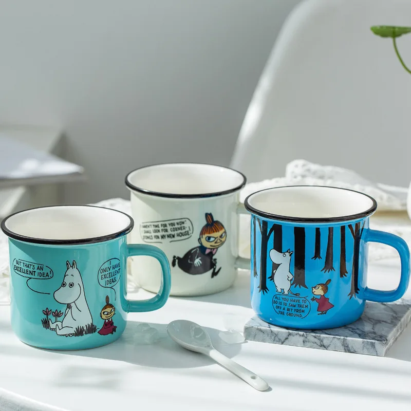 

300ML Cartoon Ceramic Mug Retro Imitation Enamel Mugs Office Home Funny Water Cups Breakfast Milk Coffee Tea Cup For Gift