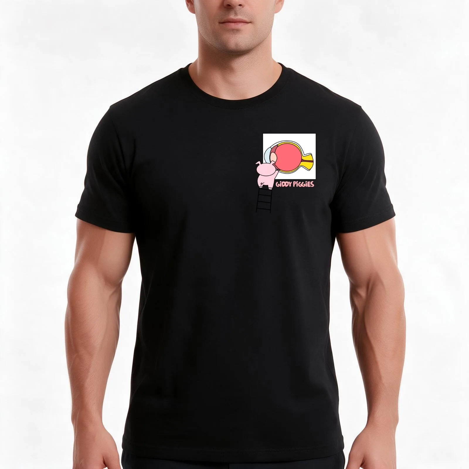 Giddy Piggies Eye Diagram T-Shirt Summer Casual Cotton Tee Oversized Streetwear Tops Vintage Graphic Print Unisex Men Women