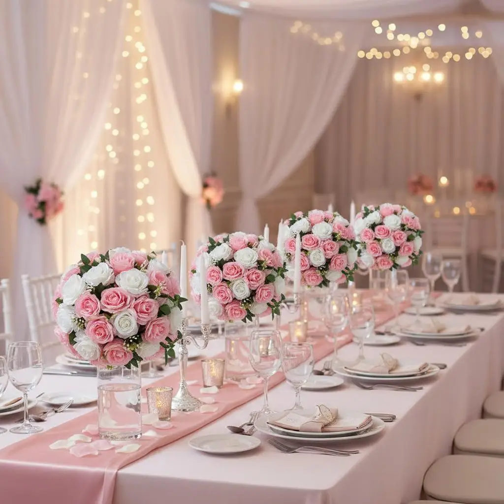 Künstliche Blumenkugeln Set mit 10 Stück Maximaler Durchmesser 45 cm Künstliche Rosen-Kompositionen für Tischdekoration, Hochzeiten