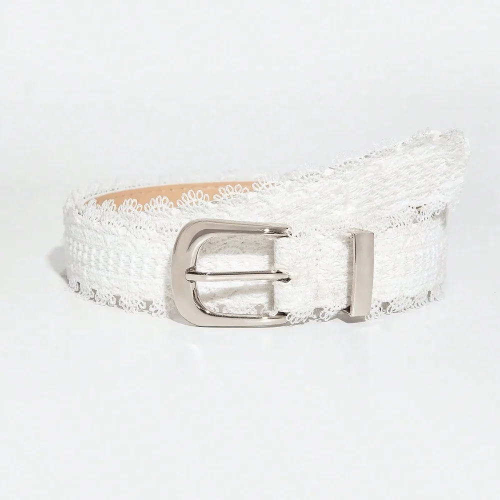 Seasonal Commuting Denim Paired with Fashionable White Lace Lace Women's Decorative Belt, Summer Beach Style Women's Belt