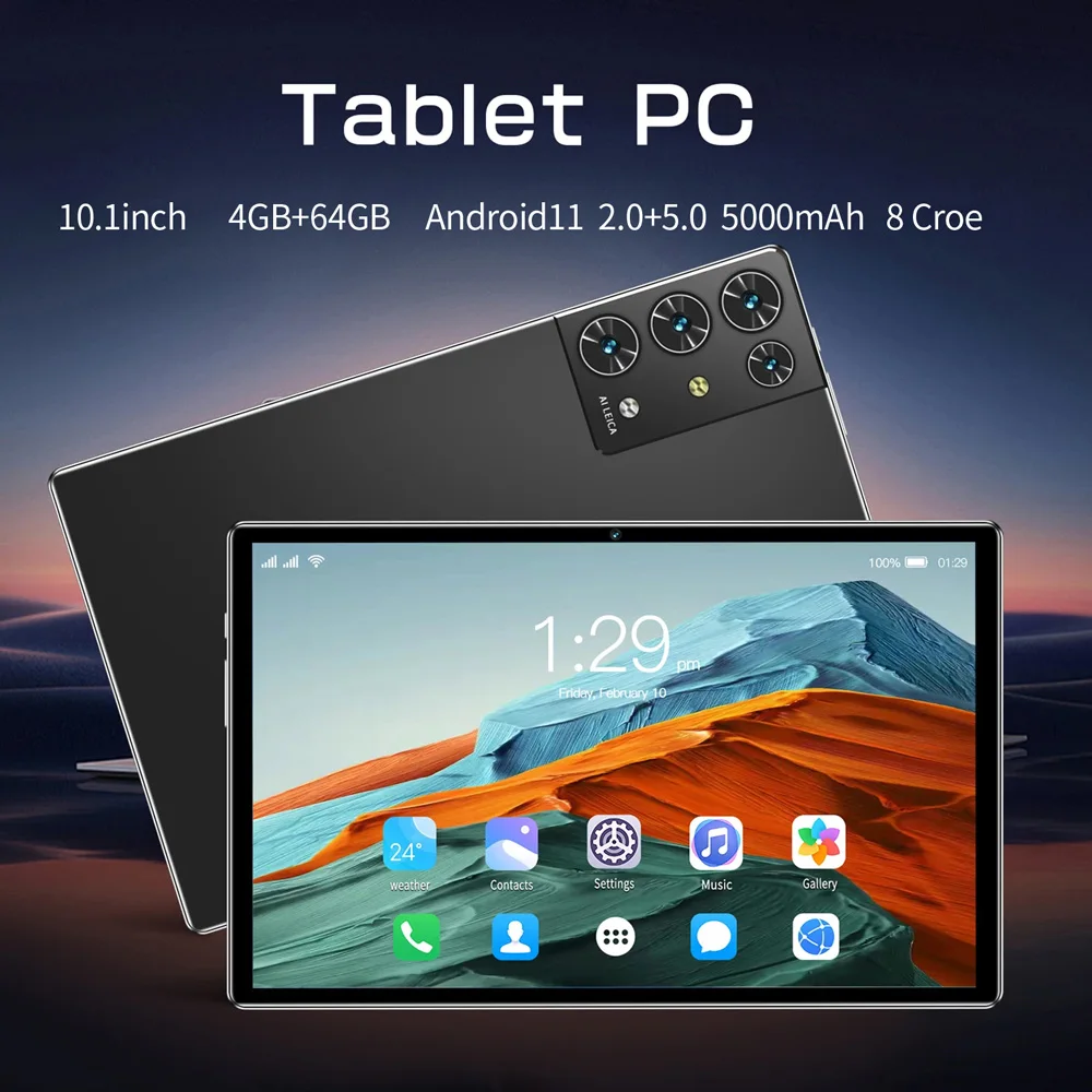 Original novo tablet android de 10.1 polegadas 5g wifi ips 1280x800 4gb + 64gb câmeras duplas google play sistema android 11