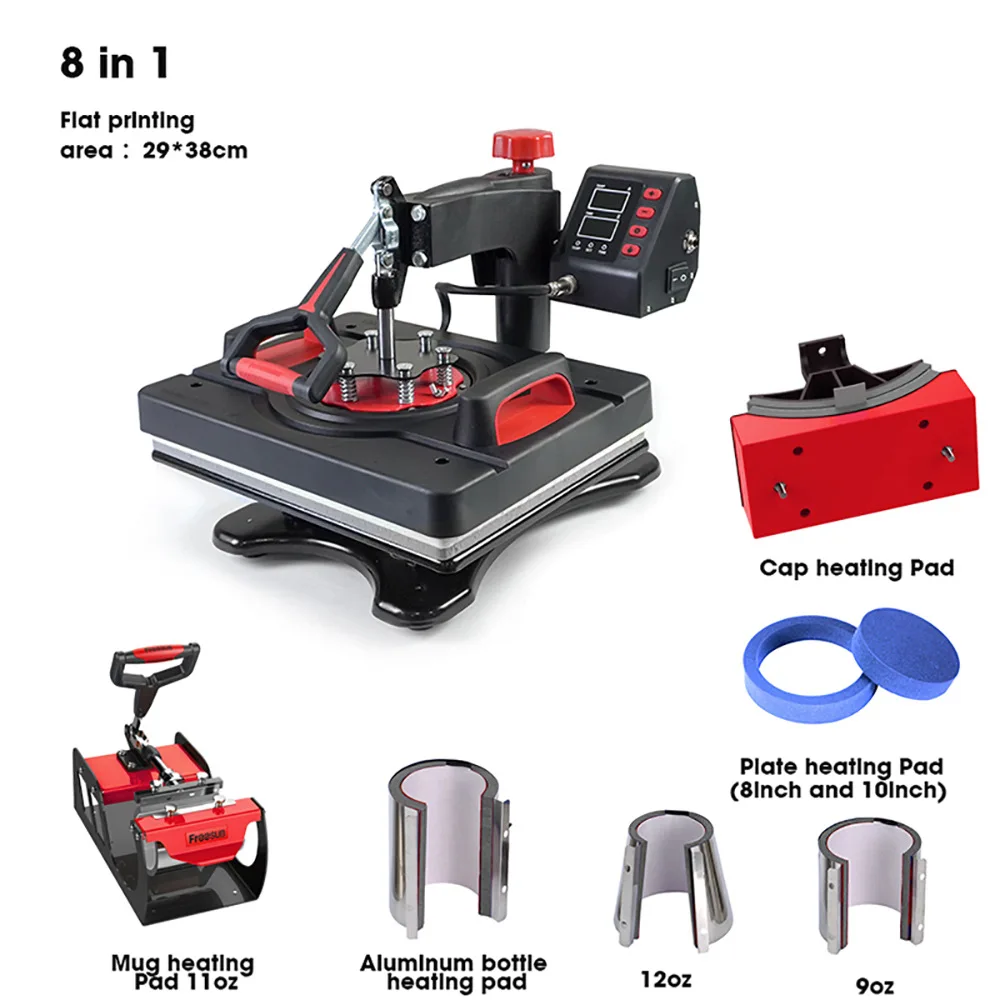 Automatic 8 in 1 Combo Sublimation Heat Press Machine DIY Heat Transfer for Cap Mug Plate Tshirt Phone Case Bottle