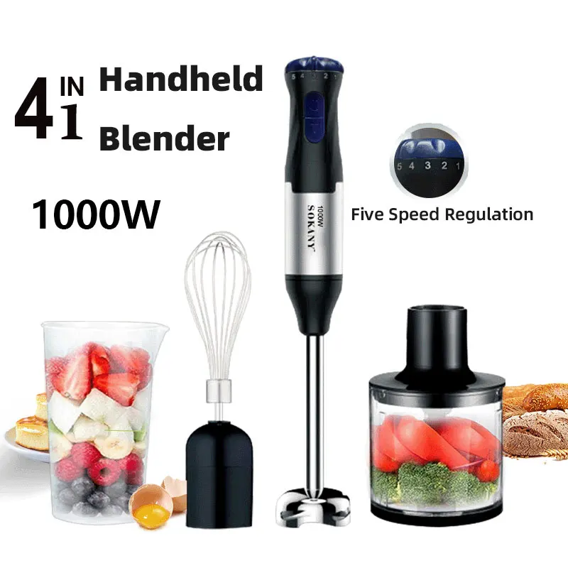 1000W Portable Handheld Electric Blender,4 In 1 Multi-Functional Household Kitchen Electric Mixer,Egg Beater,Food Processors