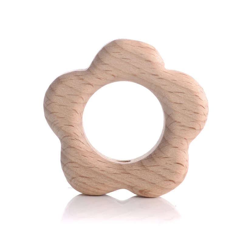 10Pcs Beech Beads Heart Butterfly Rainbow Elephant Flower Animal Wooden Beads for Bbay Chew Teether Beads Pacifier Clips Chain