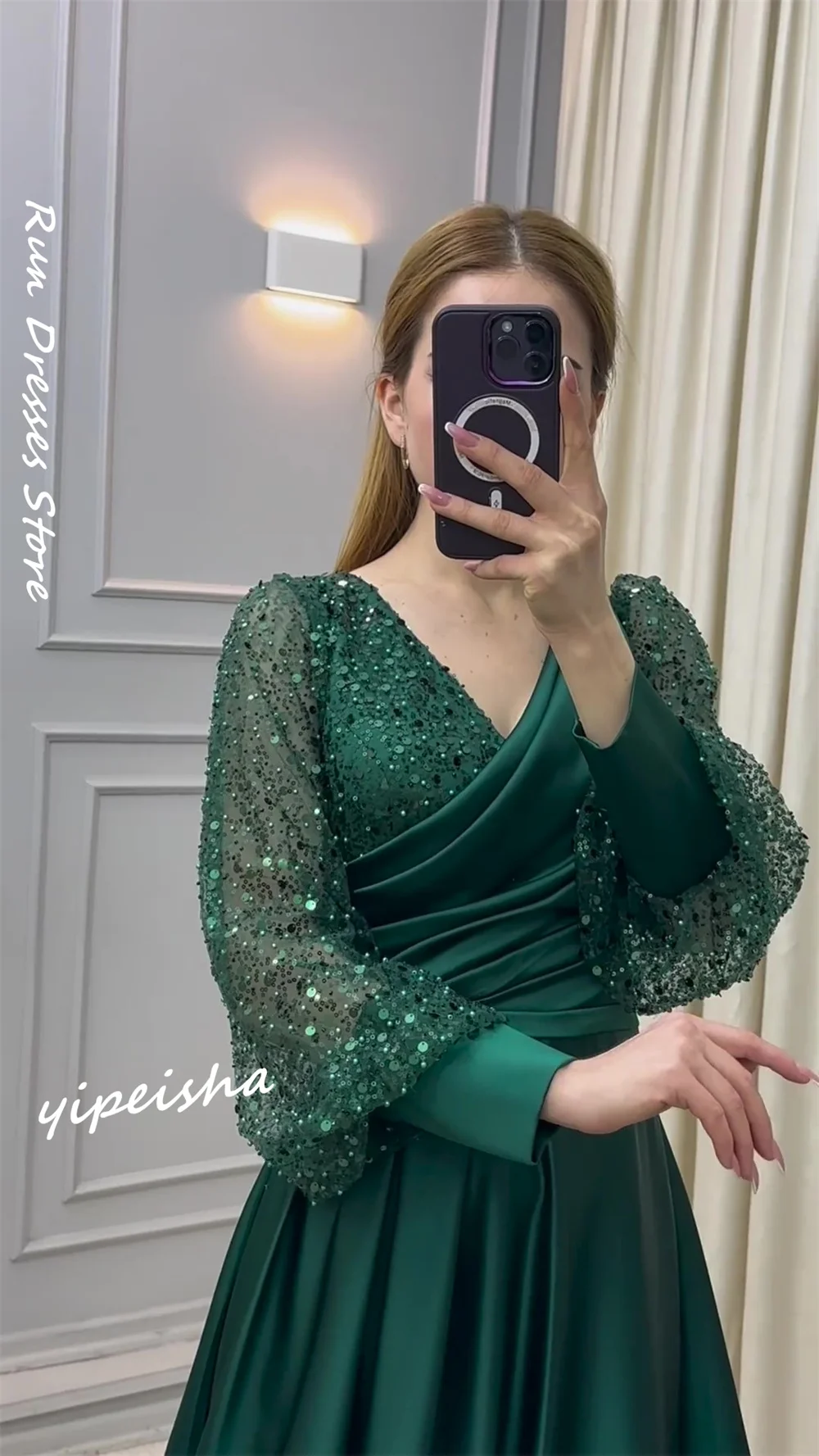 Customized Jiayigong  Yipeisha Exquisite V-neck A-line  Dresses Rhinestone s 화려한이브닝드레스 Вечернее Платье Женское  Sexy Casual 